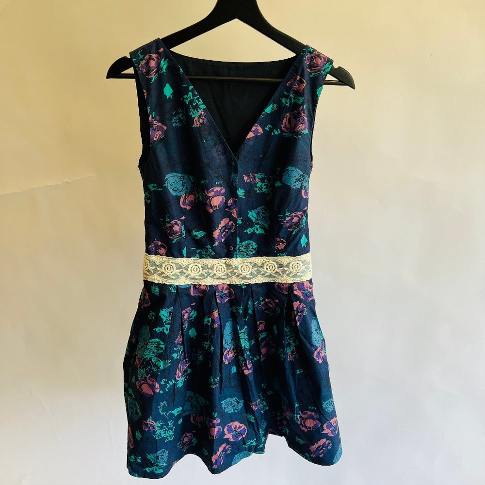 Bespoke Custom XXS Floral Linen Pleated Slip Mini Dress